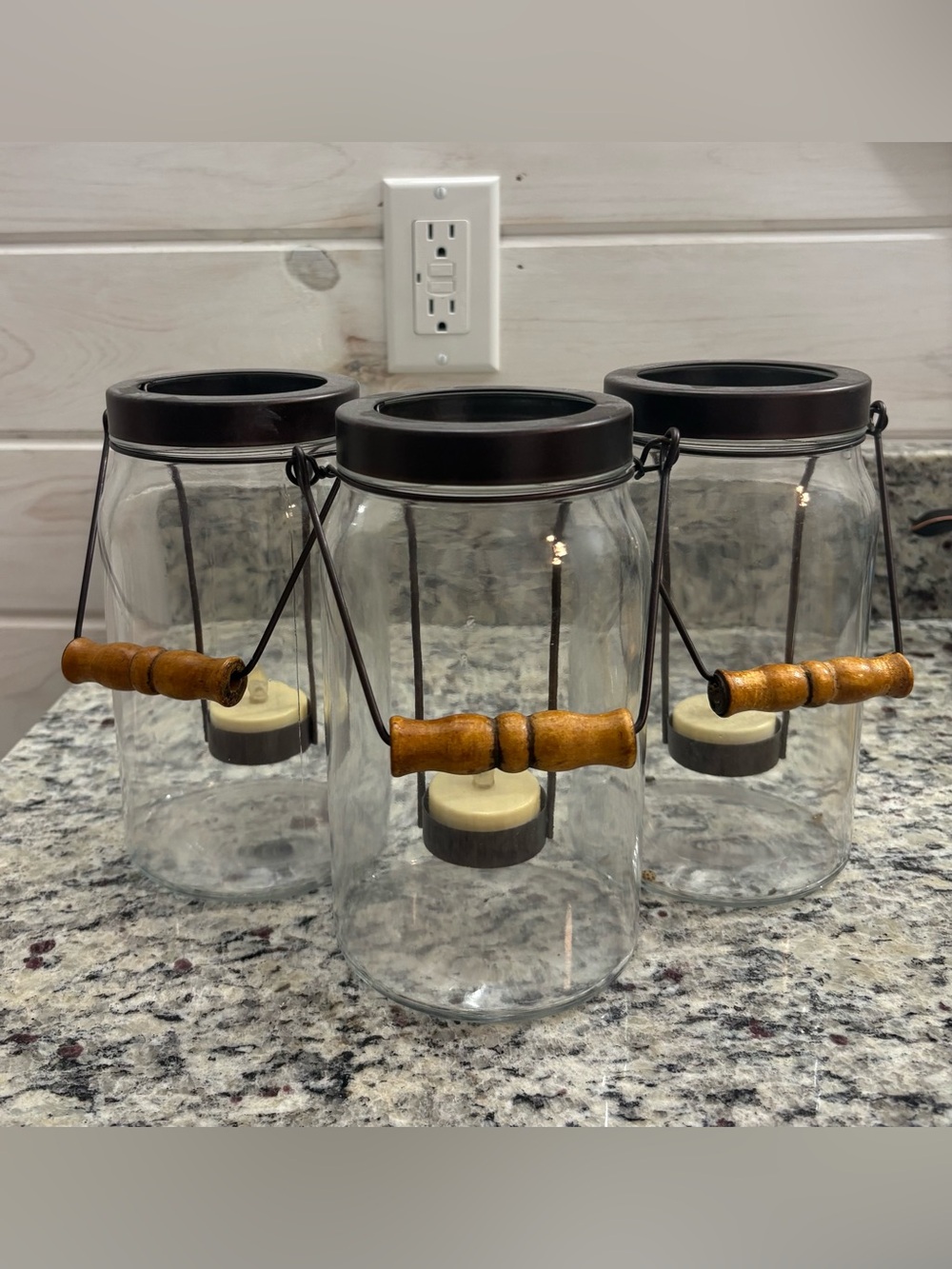 Set of 3 Rustic Hanging Mason Jar Tea Light Lanterns Farmhouse Decor